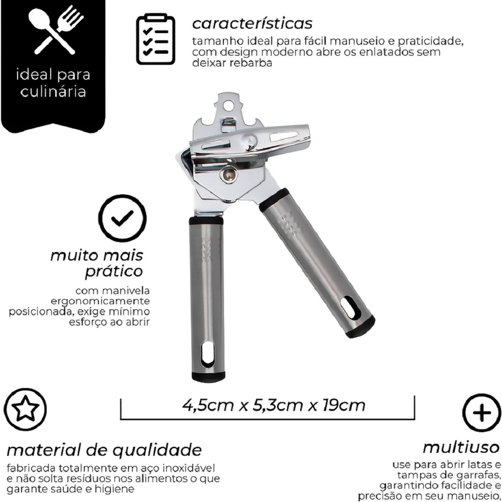 Abridor De Latas e Garrafas Manivela Profissional Inox Sem Rebarbas -  UNIHOME - Abridor de Garrafa - Magazine Luiza