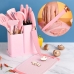 Jogo Utensílios Cozinha Rosa 19 Peças + Facas E Tábua Chef
