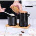 Kit Galheteiro Gourmet Cer&acirc;mica Black & Bambu: Eleg&acirc;ncia e Organiza&ccedil;&atilde;o para sua Mesa