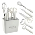 Kit Utens&iacute;lios Cozinha Conjunto 6 Pe&ccedil;as com Suporte Organizador Branco
