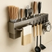 Suporte Organizador Cozinha Parede A&ccedil;o Inox 6 Ganchos Porta Facas Utens&iacute;lios Cinza 