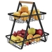 Fruteira de Mesa 2 Andares Aramada em Metal e Madeira Organizador de Frutas e Legumes