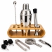 Jogo Coqueteleira Kit Bartender Inox Com Suporte De Bambu E Acessórios Para Drinks