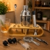 Jogo Coqueteleira Kit Bartender Inox Com Suporte De Bambu E Acessórios Para Drinks