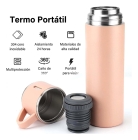 Garrafa T&eacute;rmica Carisma Rosa 500ml - A&ccedil;o Inox - 3 Copos - 12h Quente/Frio