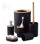 Kit Banheiro Bambu 6 Pe&ccedil;as Preto - Lixeira com Tampa, Saboneteira, Porta Escova