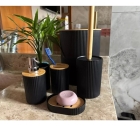 Kit Banheiro Bambu 6 Pe&ccedil;as Preto - Lixeira com Tampa, Saboneteira, Porta Escova