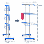 Varal de Chão Vertical 3 Andares Dobrável Inox 48kg com Rodinhas Azul