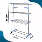 Varal de Chão Vertical 3 Andares Dobrável Inox 48kg com Rodinhas Azul