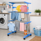 Varal de Chão Vertical 3 Andares Dobrável Inox 48kg com Rodinhas Azul